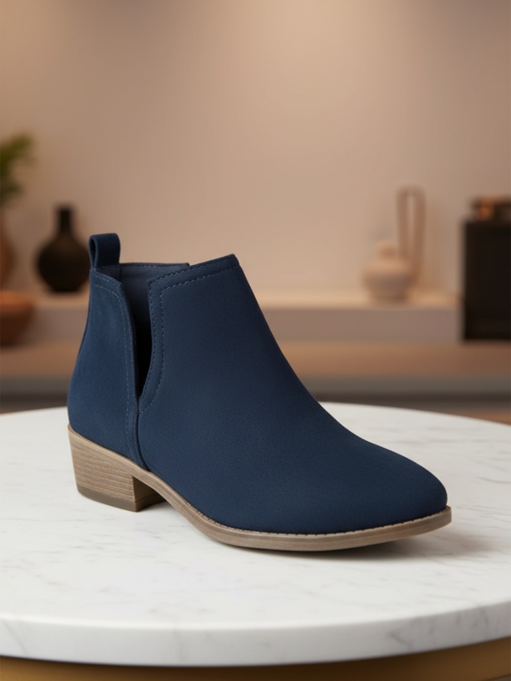 Journee Collection Rimi Notched Ankle Heel Booties Boots Women's Blue 7.5W NEW